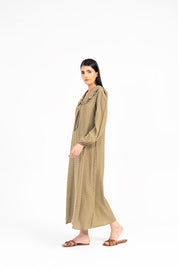 Ruffle Collar Dress - Olive with White Floral