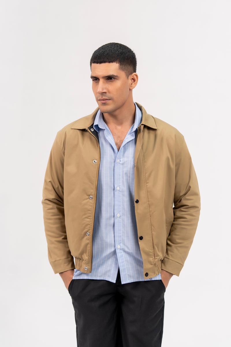 Men's Regular Fit Twill Jacket - Camel Brown