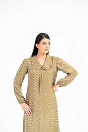 Ruffle Collar Dress - Olive with White Floral