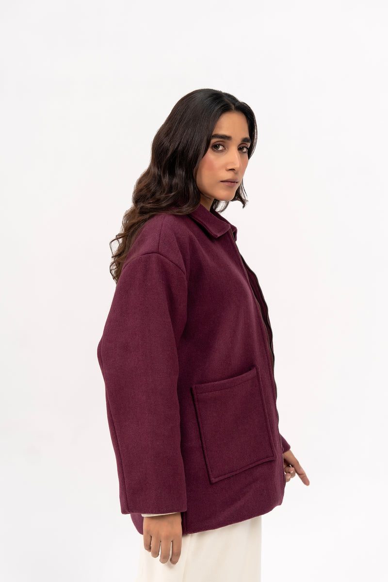 Long Wool Jacket - Plum