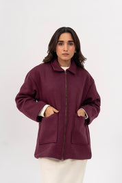 Long Wool Jacket - Plum