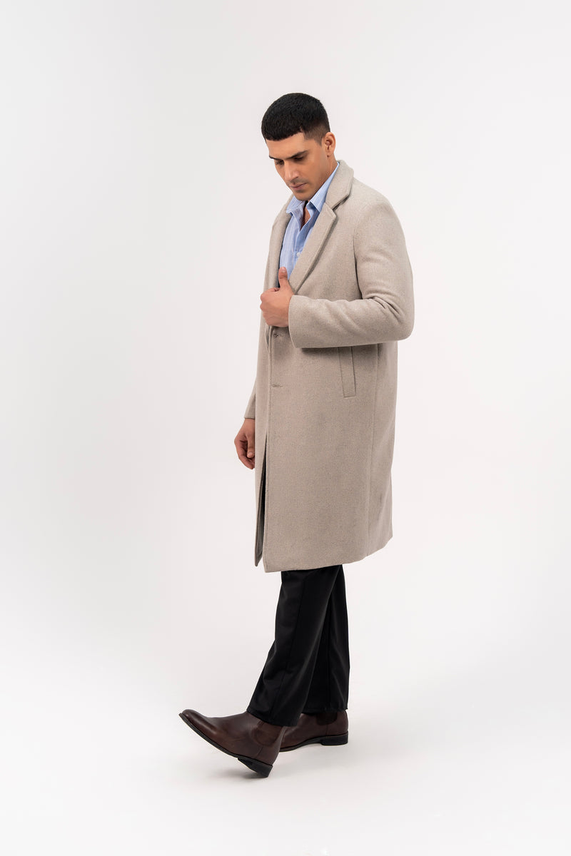 Men's Long Wool Coat - Light Grey