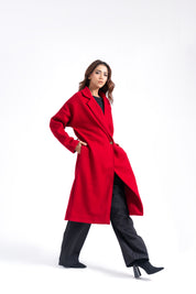 Oversized Belted Wool Coat - Maroon