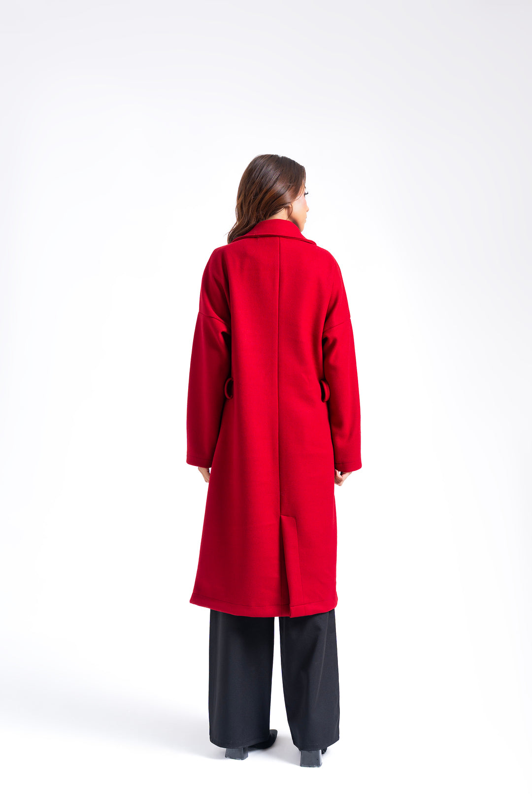 Oversized Belted Wool Coat - Maroon