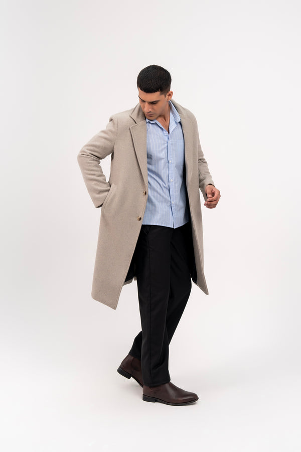 Men's Long Wool Coat - Light Grey