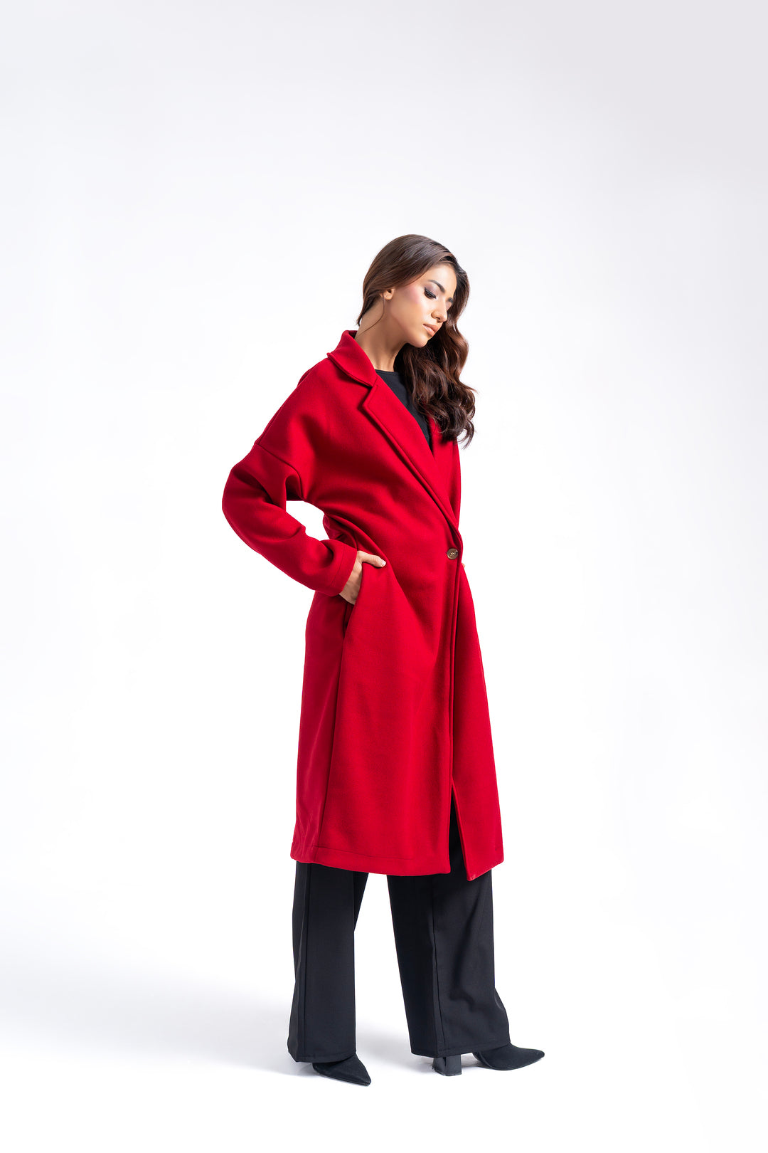 Oversized Belted Wool Coat - Maroon