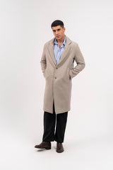 Men's Long Wool Coat - Light Grey