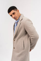 Men's Long Wool Coat - Light Grey