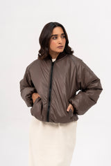 Puff Bomber Jacket - Chocolate Brown