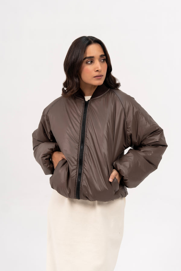 Puff Bomber Jacket - Chocolate Brown