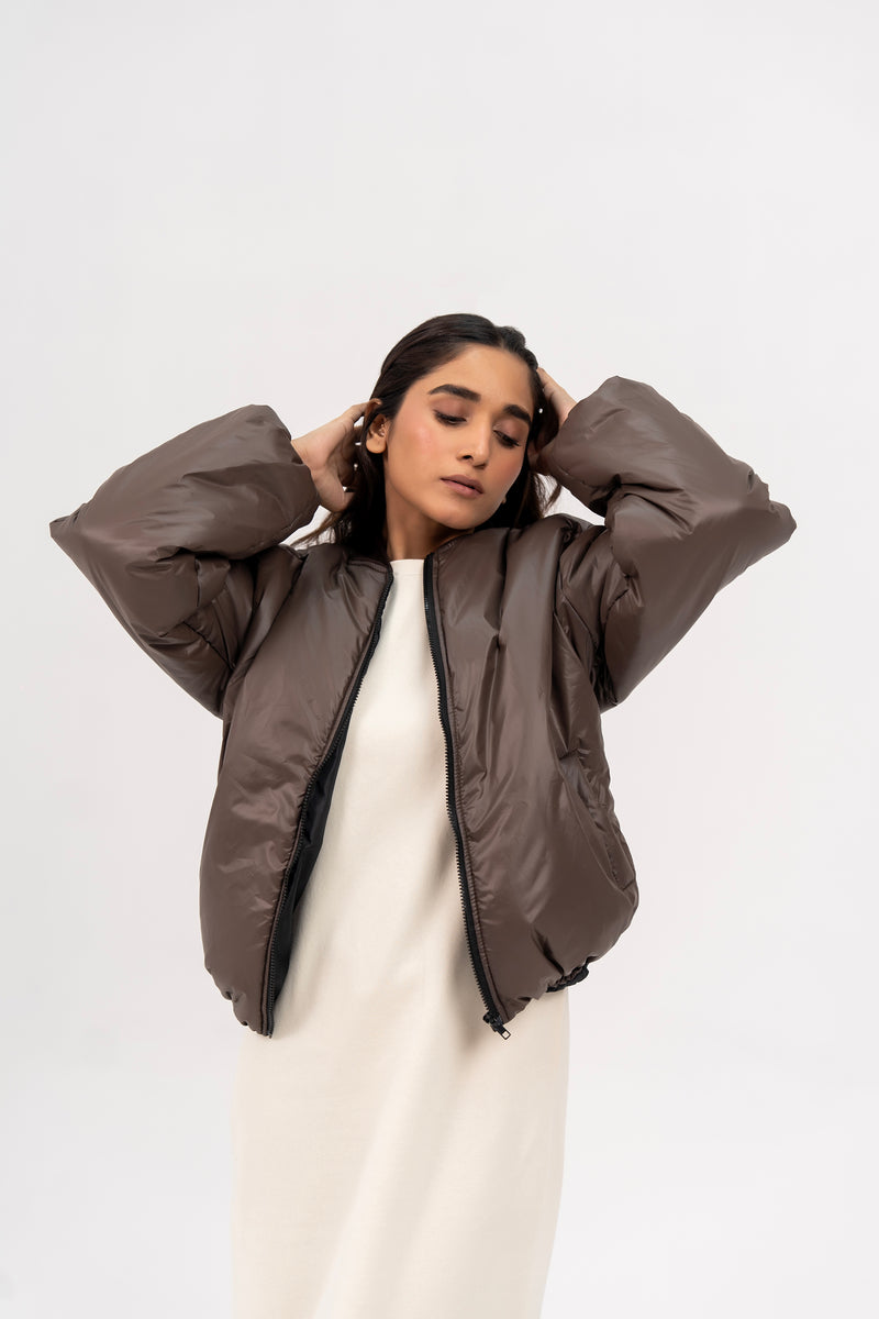 Puff Bomber Jacket - Chocolate Brown