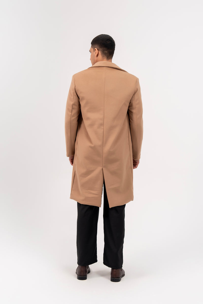 Men's Long Wool Coat - Camel