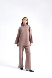 High Neck Fleece Top - Taupe