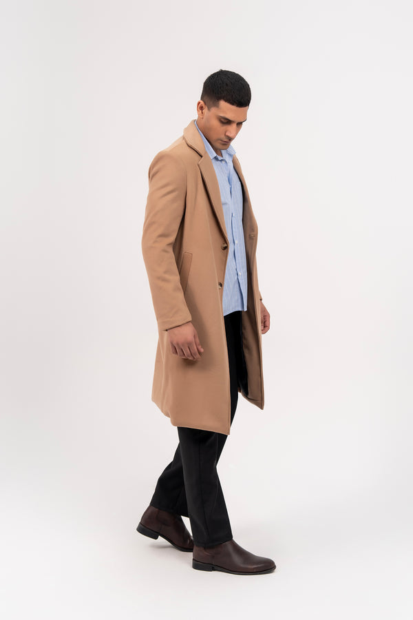 Men's Long Wool Coat - Camel