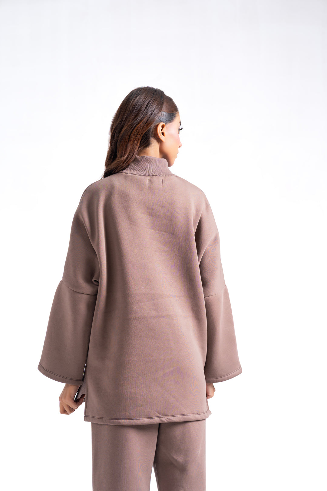 High Neck Fleece Top - Taupe