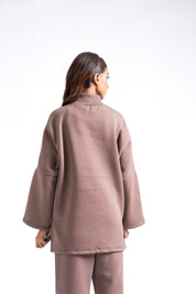 High Neck Fleece Top - Taupe
