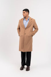 Men's Long Wool Coat - Camel