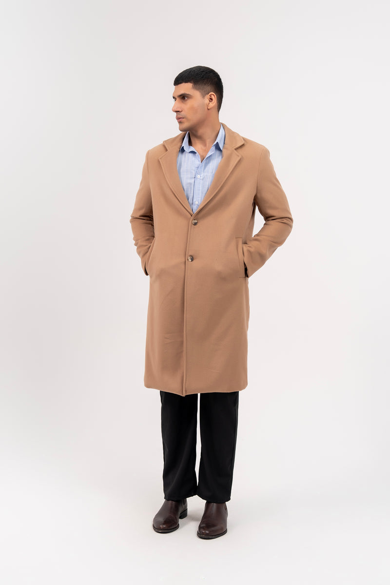 Men's Long Wool Coat - Camel