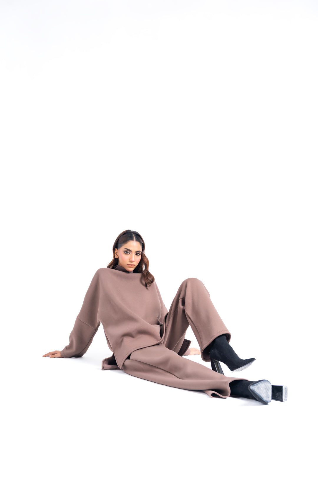 High Neck Fleece Top - Taupe