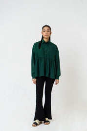 Collared Ruffle Shirt - Bottle Green