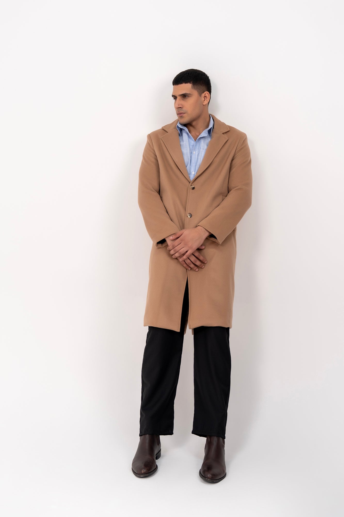 Men's Long Wool Coat - Camel