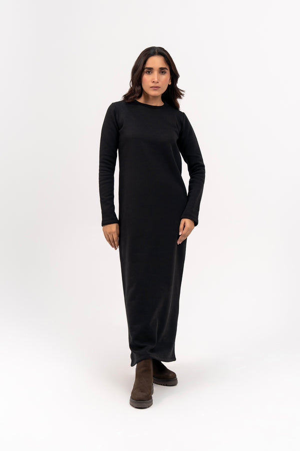 Long Fleece Dress - Black