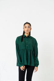 Collared Ruffle Shirt - Bottle Green