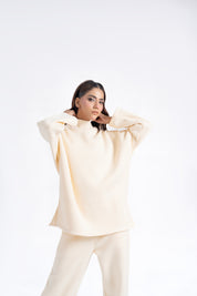 High Neck Fleece Top - Off White