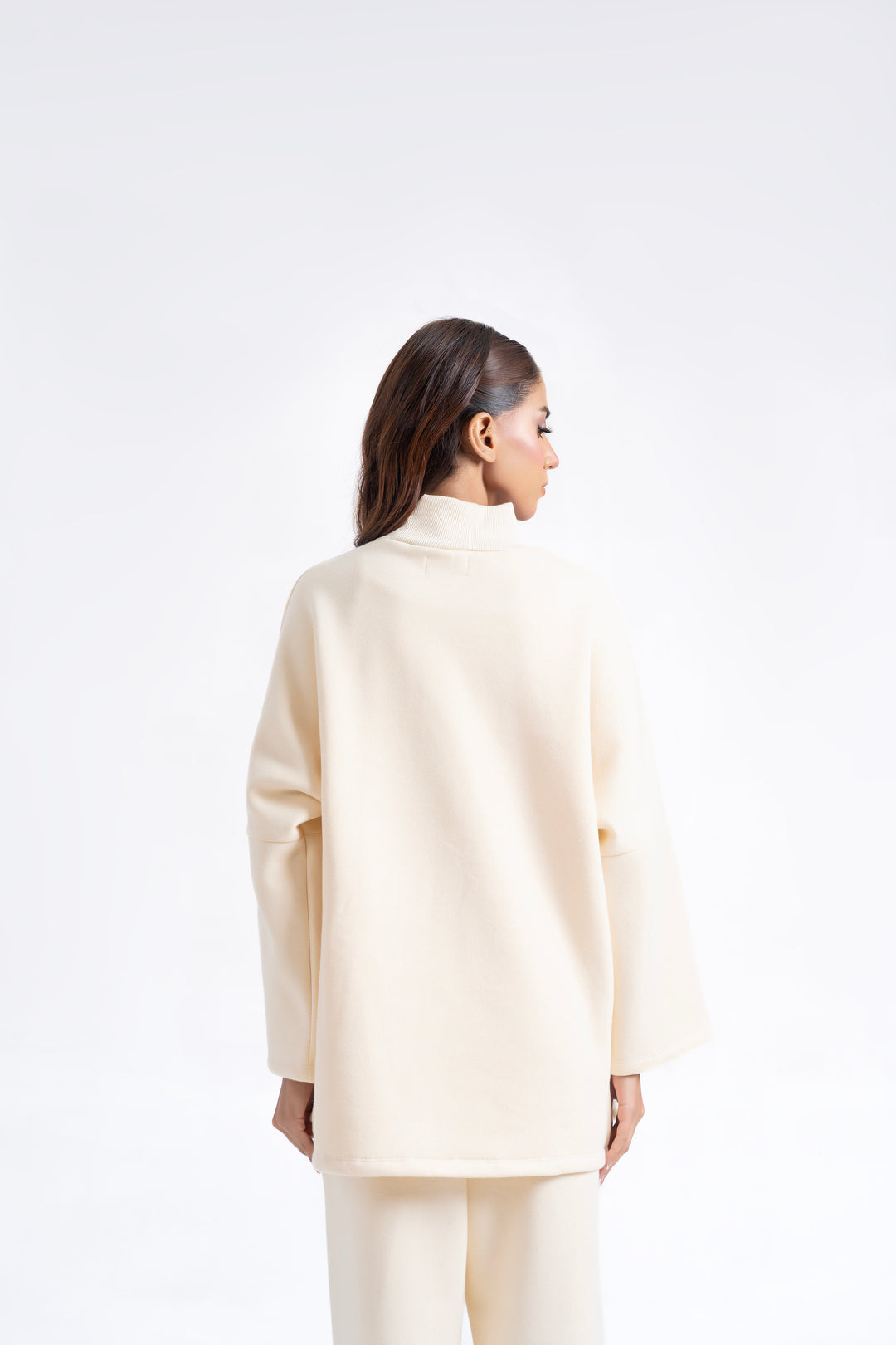 High Neck Fleece Top - Off White
