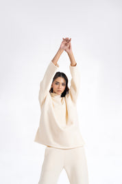 High Neck Fleece Top - Off White