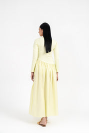Full Sleeve Knit & Cotton Asymmetrical Dress - Butter Yellow