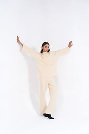 High Neck Fleece Top - Off White