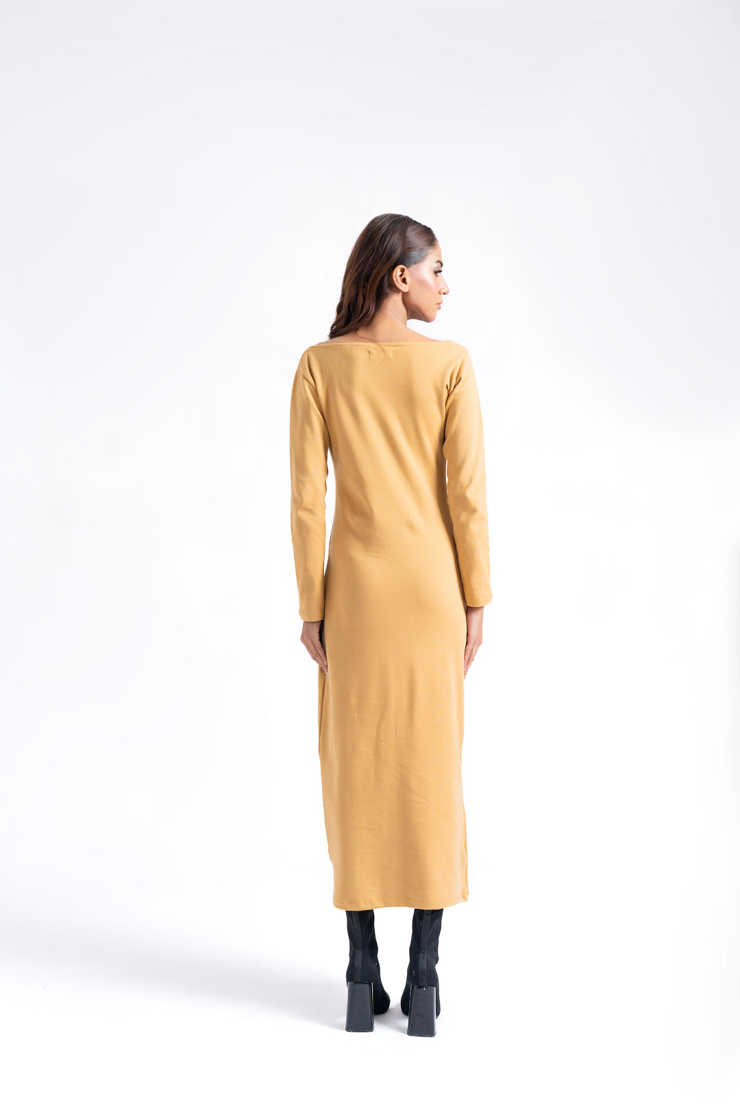 Square Neck knitted Dress - Camel Brown