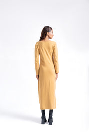 Square Neck knitted Dress - Camel Brown