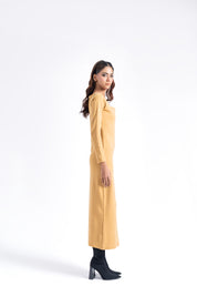 Square Neck knitted Dress - Camel Brown