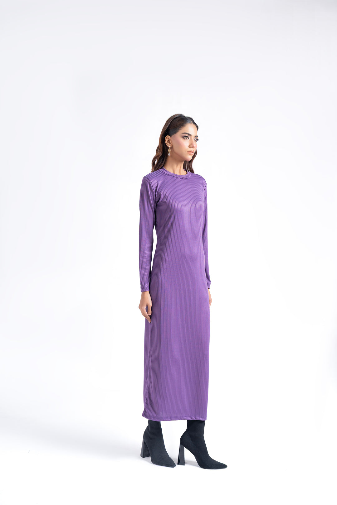 Round Neck Knitted Dress - Light Purple