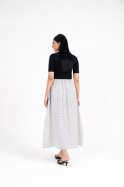 Short Sleeve Knit & Cotton Maxi Dress - White with Black Dots