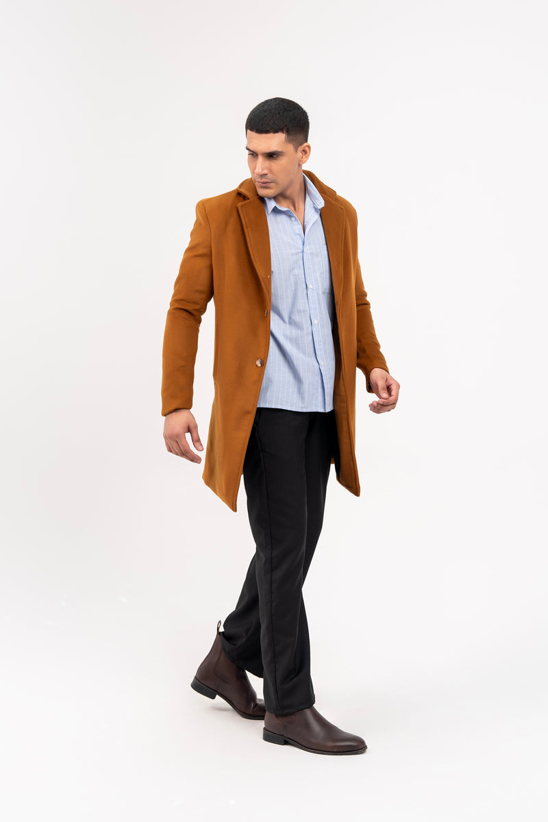 Men's Wool Coat - Mustard Brown