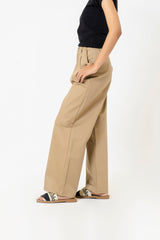 Relaxed Fit Pleated Wide Leg Pant- Camel Brown