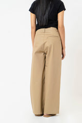 Relaxed Fit Pleated Wide Leg Pant- Camel Brown