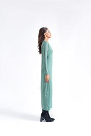 Round Neck Knitted Dress - Sage Green