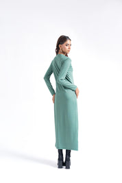 Round Neck Knitted Dress - Sage Green