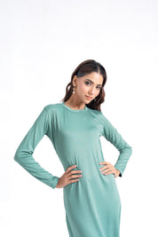Round Neck Knitted Dress - Sage Green
