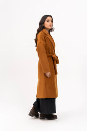 Oversized Belted Wool Coat - Mustard Brown