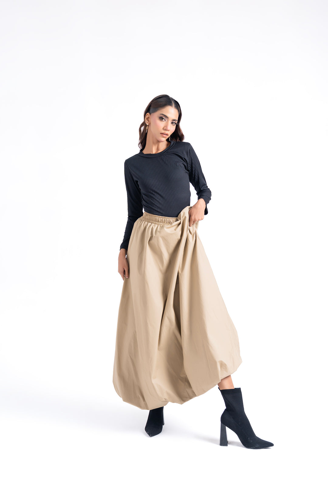 Bubble Hem Skirt - Dark Beige