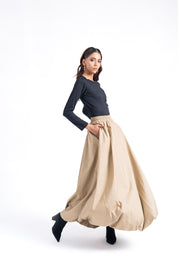 Bubble Hem Skirt - Dark Beige