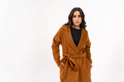 Oversized Belted Wool Coat - Mustard Brown