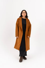 Oversized Belted Wool Coat - Mustard Brown