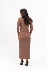 Square Neck knitted Dress - Milky Brown