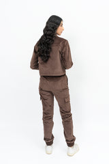 Cropped Jacket in Corduroy - Chocolate Brown